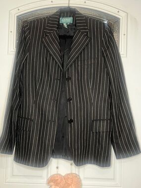 Women’s Lauren Ralph Lauren Black Pinstripe Suit Jacket with White Stripes